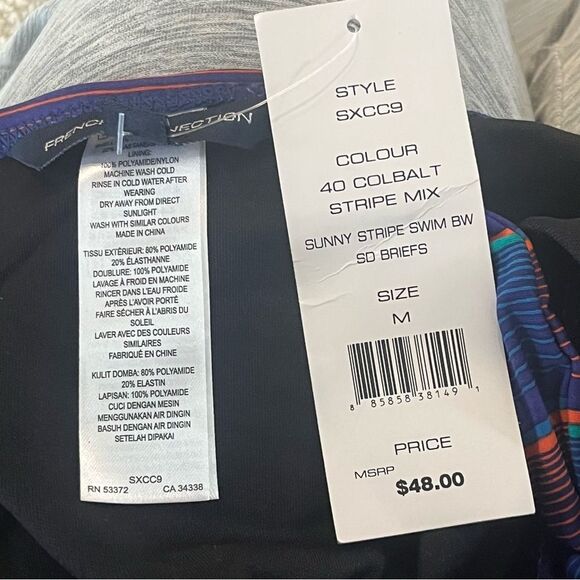 NWT French Connection Cobalt Blue Sunny Stripe Side Tie Bikini Bottom Medium - Picture 3 of 3